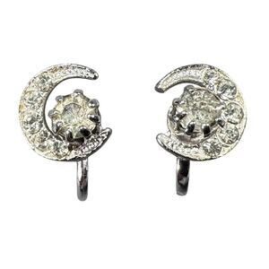 Vintage Crescent Moon and Star Rhinestone Screwback Earrings